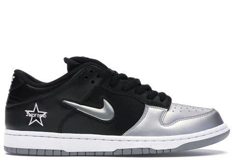 Nike Sb Dunk Low Supreme Jewel Swoosh Silver In Metallic Silver