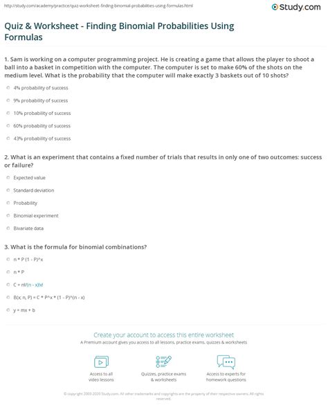 To understand binomial distributions and binomial probability, it helps to understand binomial experiments and some associated notation; Binomial Distribution Worksheet Answer Key | Kids Activities
