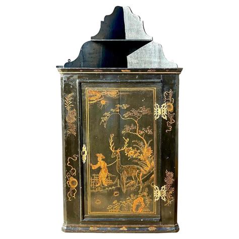 Vintage Asian Chinoiserie Lacquered Corner Cabinet At 1stdibs