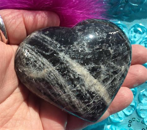 Black Moonstone Heart Large Heart Crystal Grid Meditation Etsy