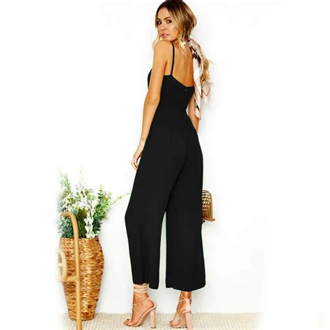 Sexy Camisole Jumpsuit Summer Women Ankle Length Pants Bodysuits Solid Fashion Higt Waist