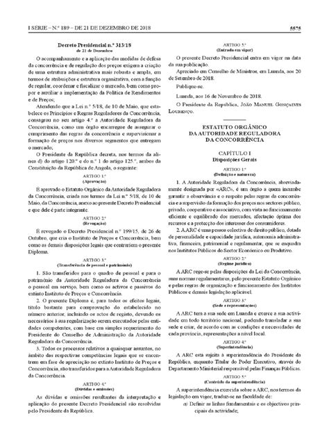 Estatuto Orgânico Da Autoridade Reguladora Da Concorrência Em Angola Pdf