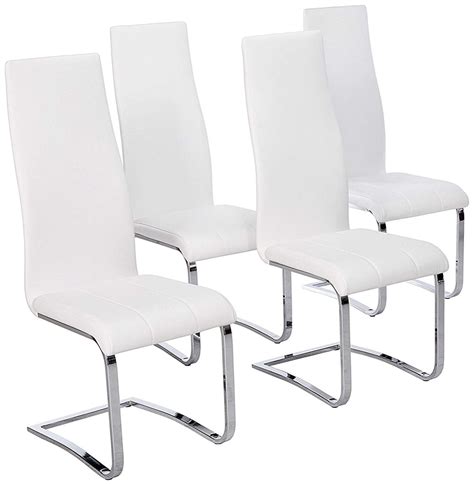 Having trouble looking for something to match up with your decors? Faux Leather Dining Chairs Chrome and White (Set of 4 ...