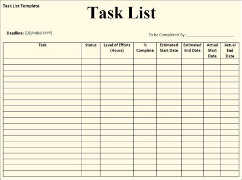 Free To Do Task List Templates Excel Pdf Formats