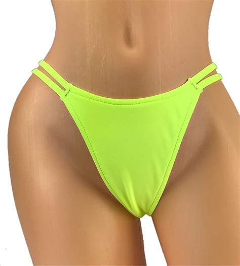 G String Thong V String Thong Neon Yellow Double Strappy