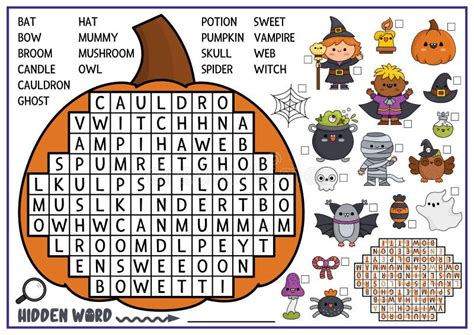 Vector Halloween Pumpkin Shaped Word Search Puzzle For Kids Autumn