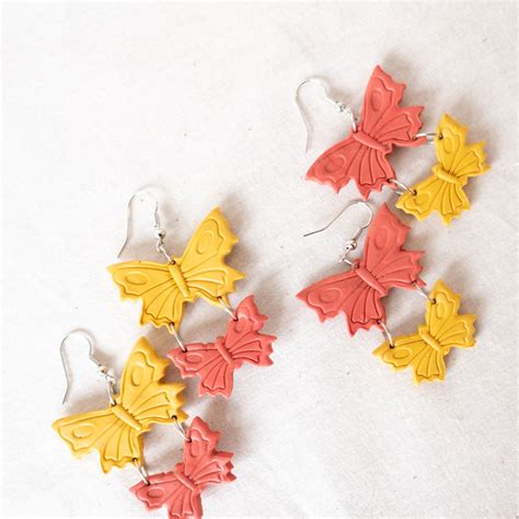 Stacked Butterfly Polymer Clay Earrings Etsy