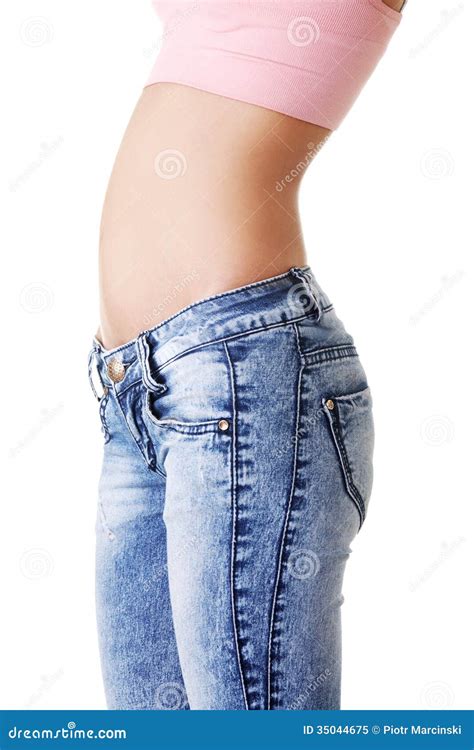 Womans Belly And Jeans Side View Royalty Free Stock Photo Image