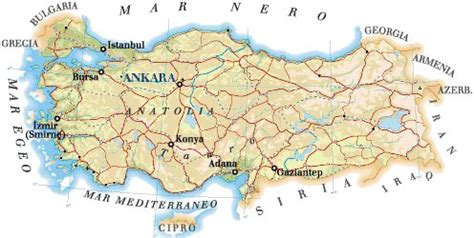 La turchia è un paese con 73 province e un punto d'appoggio sul continente europeo. Mappa Turchia Cartina