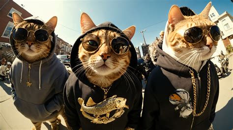 Funny Gangster Cat Trio Hd Wallpaper