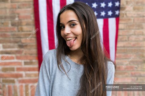 Woman With Tongue Out — Urban Lifestyle Stock Photo 163740900