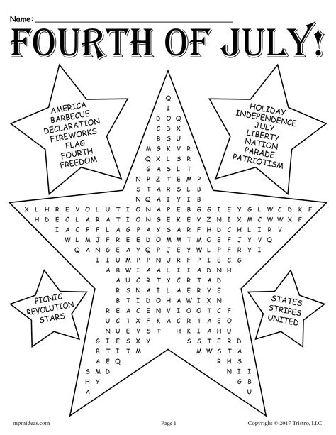 Printable Fourth Of July Word Search Patriotic Words Fourth Of July