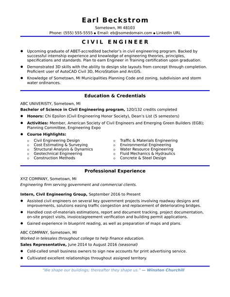 Entry Level Civil Engineering Resume