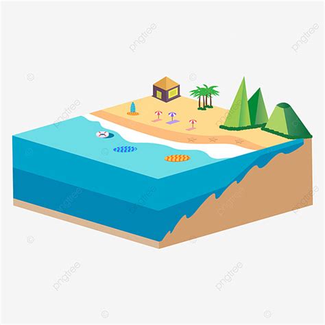 2 5d sandy beach landscape concept vector png element with hill 2 5 d 2 5d hill png and