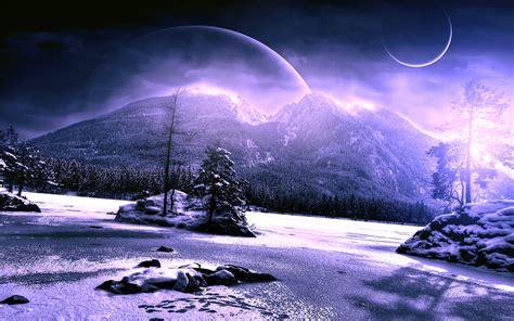Scenery Winter Planet Mountains Snow Nature Fantasy Mood Wallpaper