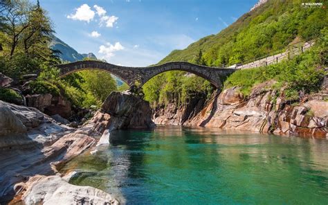 Verzasca Lavertezzo Stone Bridge Switzerland River For Desktop