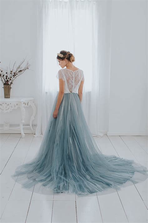wedding dress with light blue tulle skirt weddingtales gr