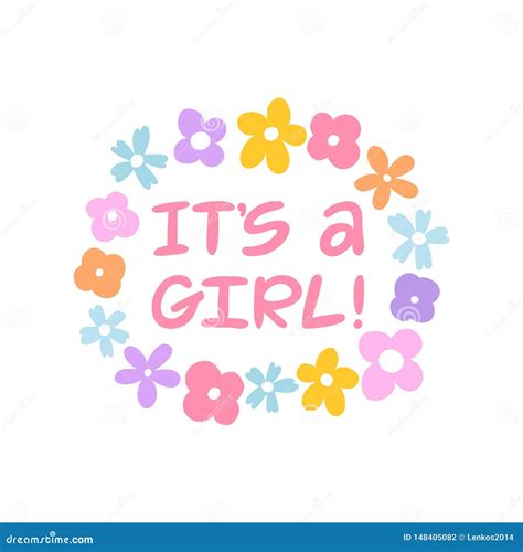 It S A Girl Hand Written Lettering Greeting Card Flower Illustrations