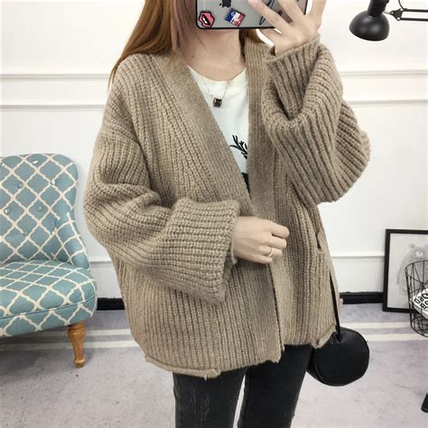 hanorange autumn winter korean style straight sleeve loose knit cardigan size sweater all match