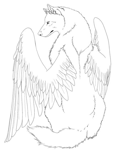 Winged Wolf Line Art Edited By Crimsonwolfsobo On Deviantart Wolf