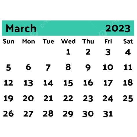 Calendar 2023 March Torquoise 2023 Calendar Calendar March Png And