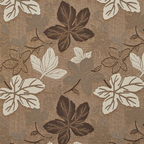 Brown And Ivory Large Leaves Textured Metallic Upholstery Fabric By The
