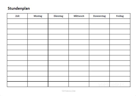 Leere tabellen vorlagen zum ausdrucken. Stundenplan Vorlage Zum Ausdrucken