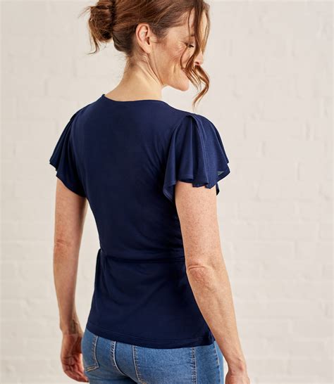 Navy Womens Frill Wrap Top Woolovers Uk