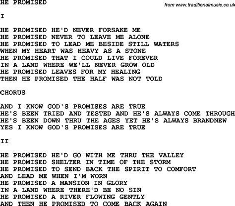 Country Southern And Bluegrass Gospel Song He Promised Lyrics