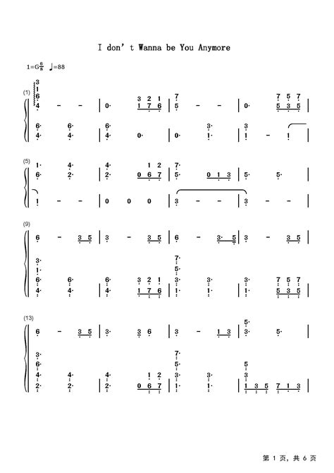 I_dont_wanna_be_you_anymore钢琴谱_Billie Eilish_G调_流行钢琴双手简谱_钢琴谱|钢琴五线谱|钢琴简谱