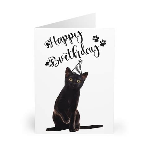 Happy Birthday Card With Cats Black Cat Birthday Card Etsy