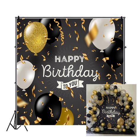 Buy Csfoto 8x8ft Happy Birthday Backdrop Black Gold Birthday Party Background For Photography