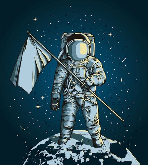 Premium Vector Astronaut Holding A Flag Over The Moon With The Outer