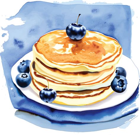 Blueberry Pancakes Watercolor Ai Generative 23886296 Png