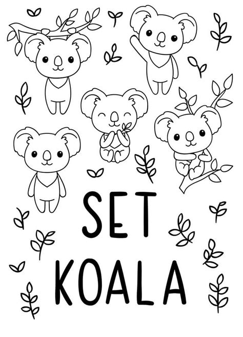 Kawaii Set Koala Para Colorear Imprimir E Dibujar Coloringonlycom