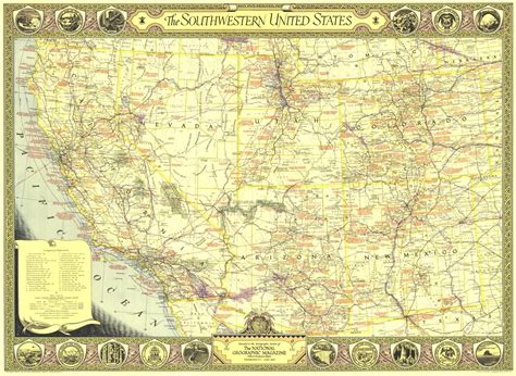 Southwestern United States Map Published 1940 National Geographic Maps