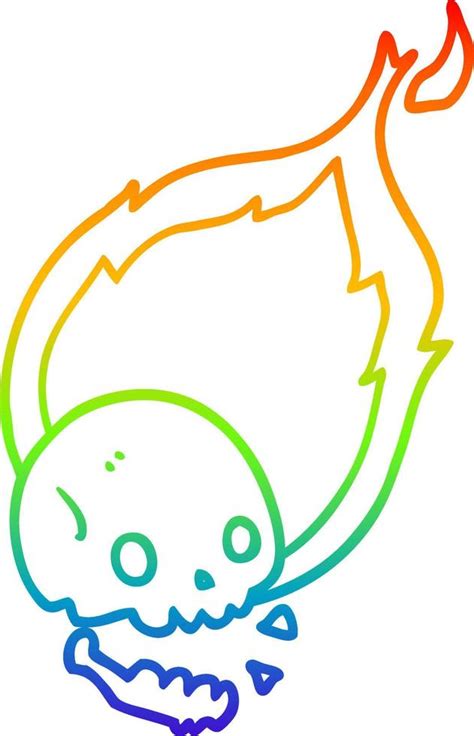 Rainbow Gradient Line Drawing Spooky Cartoon Flaming Skull 10032868