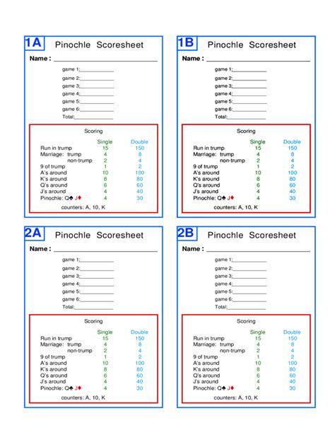 Pinochle Score Sheet 4 Free Templates In Pdf Word Excel Download