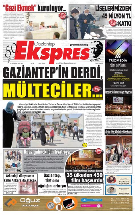 14 Haziran 2022 tarihli Gaziantep Ekspres Gazete Manşetleri