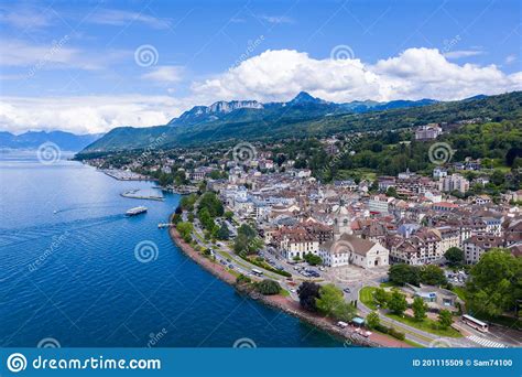 Aerial View Of Evian Evian Les Bains City In Haute Savoie In France