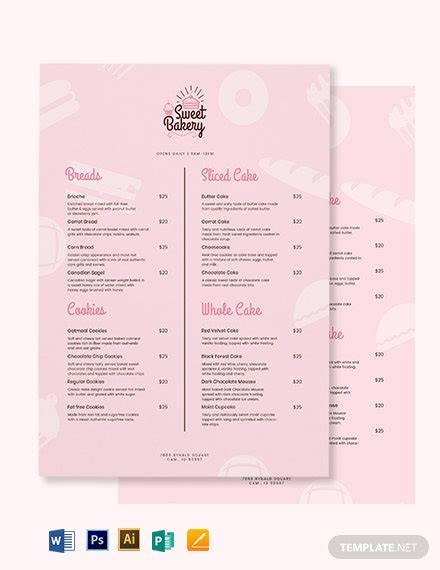 Free Bakery Menu Pages Template Download