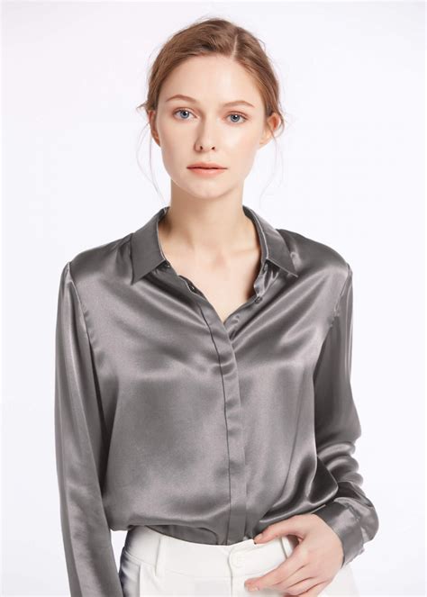 basic concealed placket silk shirt silk blouse silk shirt pretty blouses