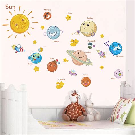 Solar System Wall Stickers For Kids Rooms Stars Outer Space Sky Wall