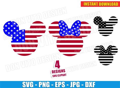 4th July SVG Cut File Mickey Head USA SVG PNG files Cricut - Best Design