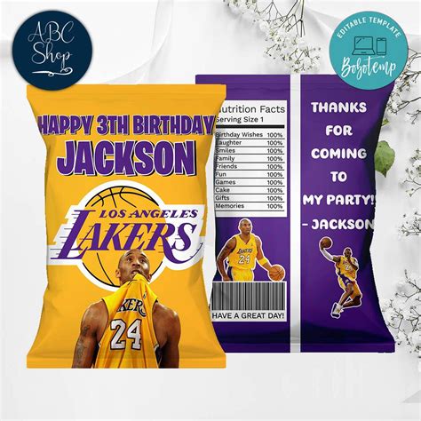 Same day printing & faster 24 hours a day 7 days a week. Printable Kobe Bryant Los Angeles Lakers Birthday Chip ...