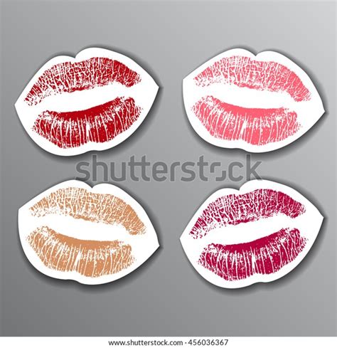 Red Lips Stickers Set Design Element Stock Vector Royalty Free