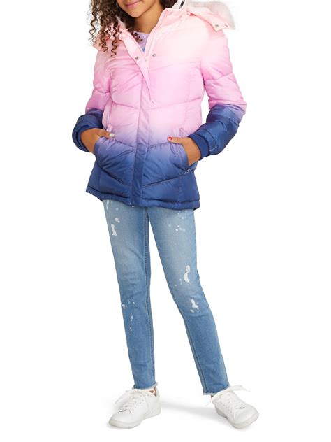 Justice Girls Puffer Jacket With Faux Fur Lined Hood Sizes 5 18