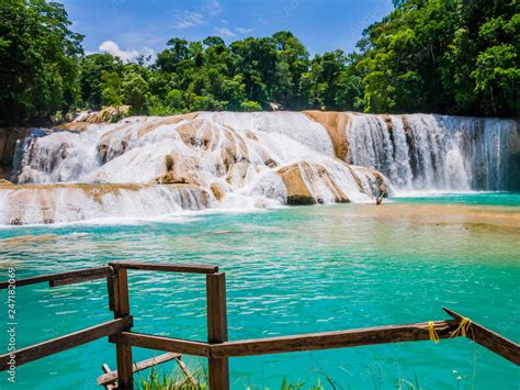 Amazing View Of Agua Azul Waterfalls In The Lush Rainforest Of Chiapas