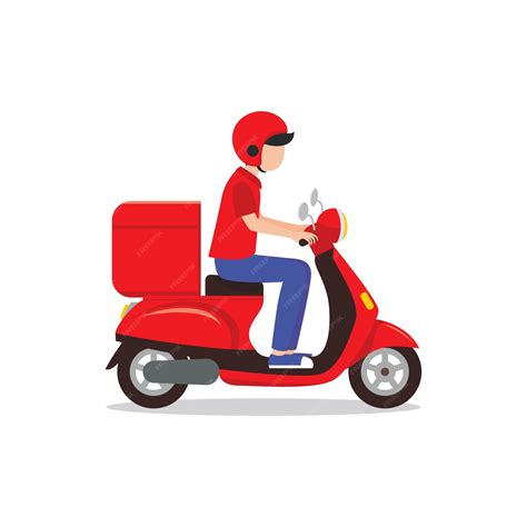 Premium Vector Delivery Man Riding Red Scooter Illustration