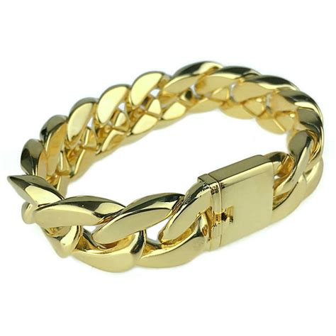 Bling Cartel Mens 18k Gold Plated Plain Bracelet 85 Inch X 18mm